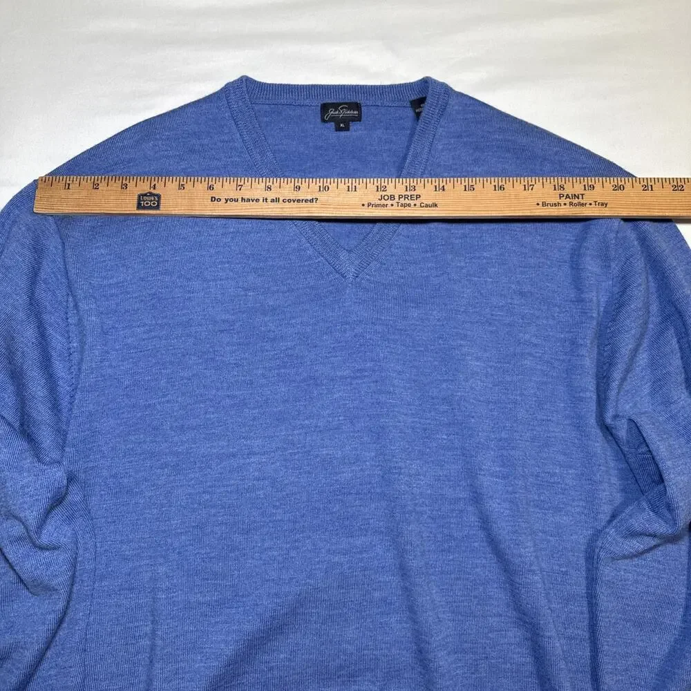 Jack Nicklaus Sweater Mens XL Blue 100% Merino Wool Knit V-Neck Pullover EUC